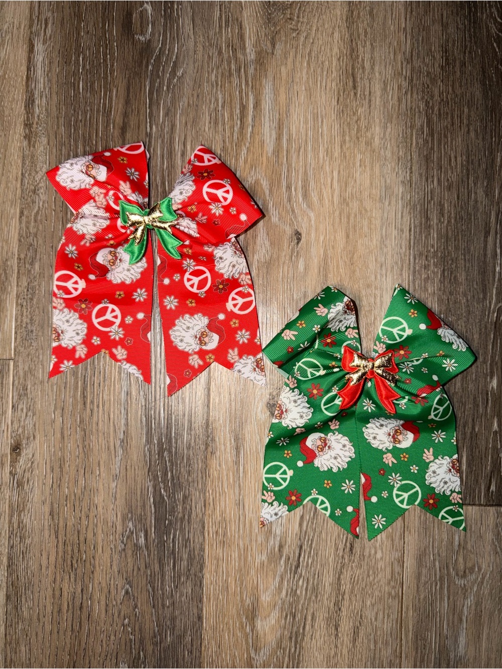 Bundle of 2 Red & Green Christmas Santa Clip-In Hair Bows